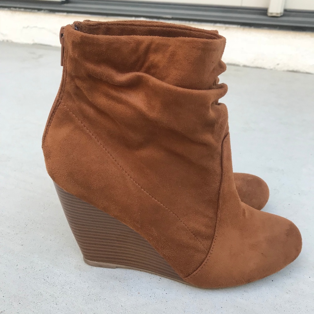 brown wedge booties